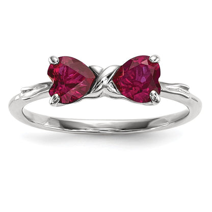 14K Weißgold Ring mit poliertem Schleifendesign und synthetischem Rubin
