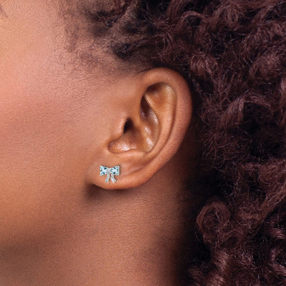 14K Weißgold Ohrstecker mit Aquamarin und poliertem Schleifen-Motiv