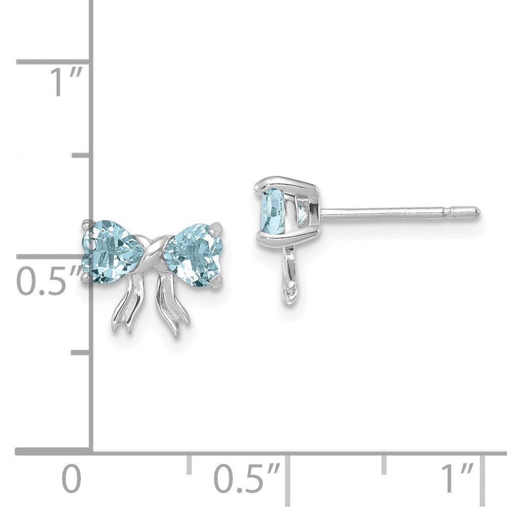 14K Weißgold Ohrstecker mit Aquamarin und poliertem Schleifen-Motiv