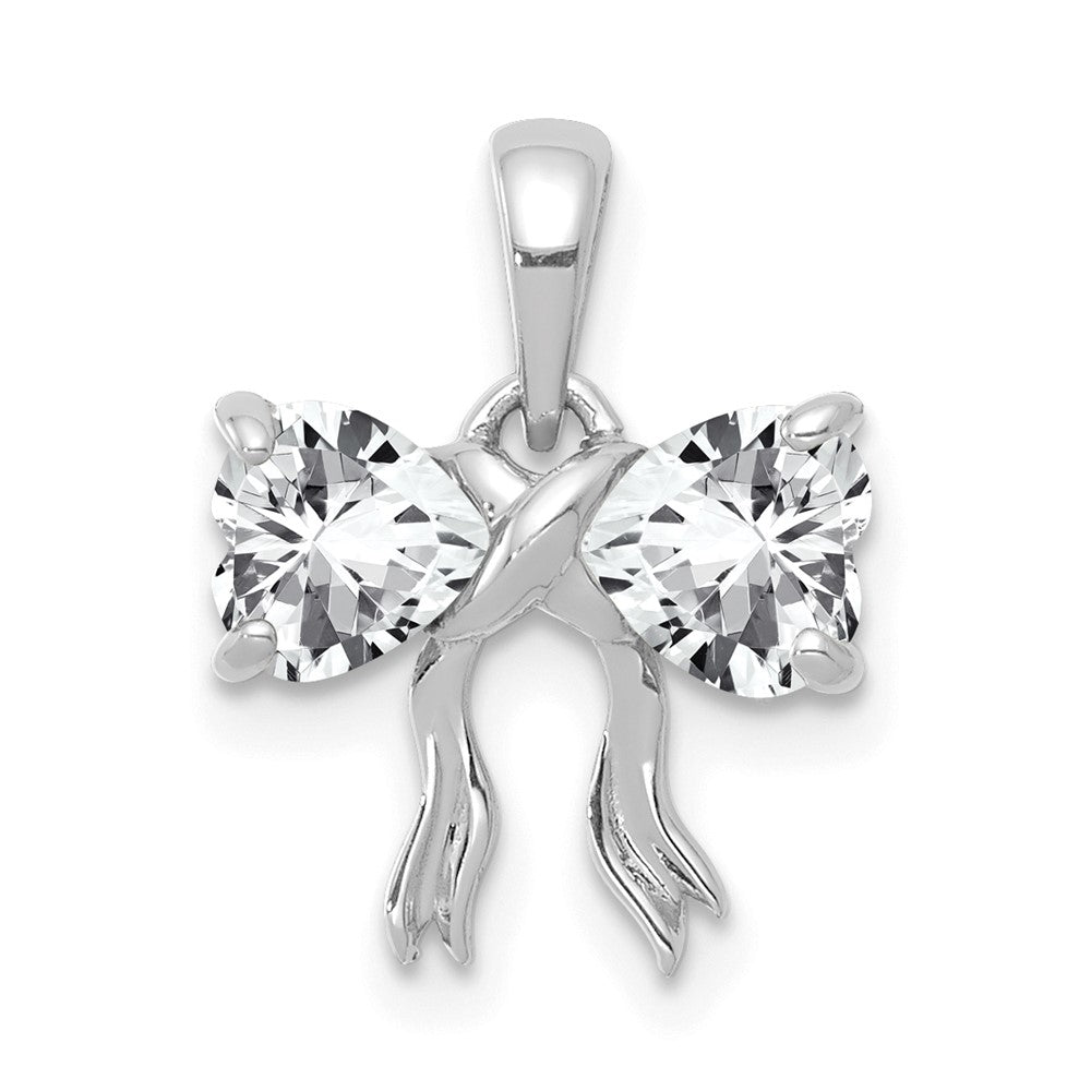 14K Weißgold 14K Weißgold Poliert Weiß Topas Schleife Anhänger