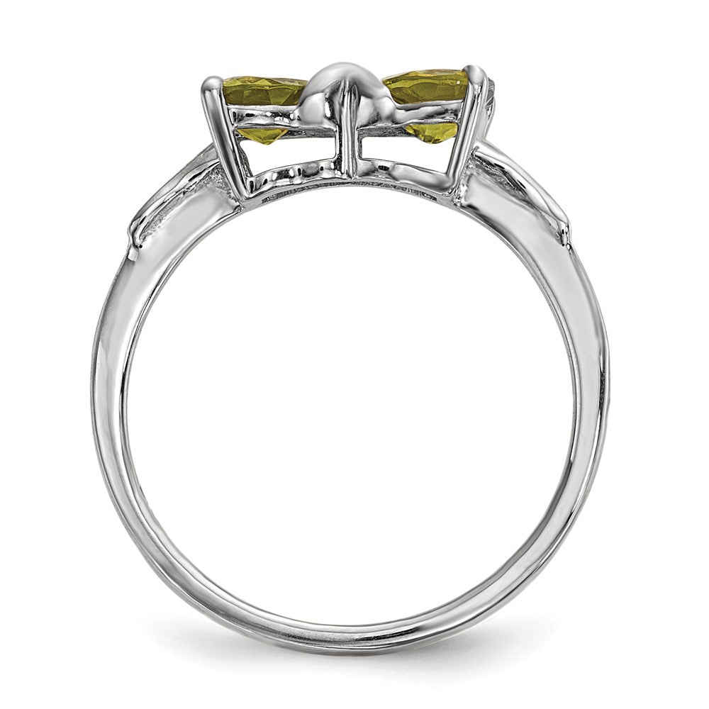 Massiv 14K Weißgold Poliert Synthetisch Peridot Schleife Ring