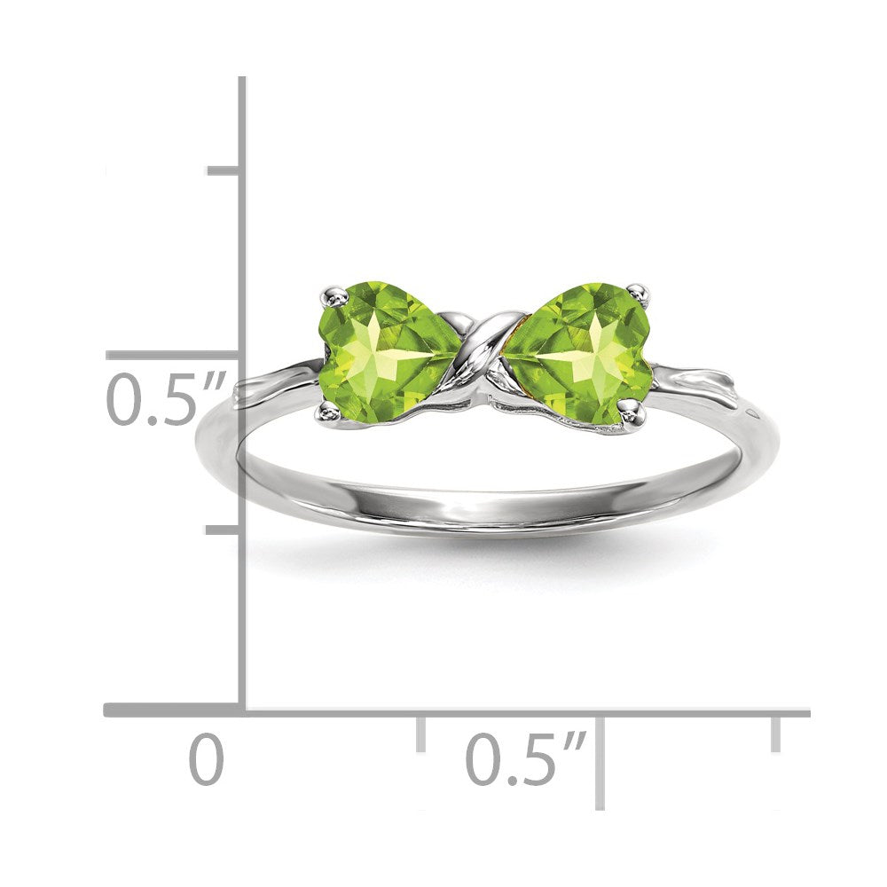 Massiv 14K Weißgold Poliert Synthetisch Peridot Schleife Ring