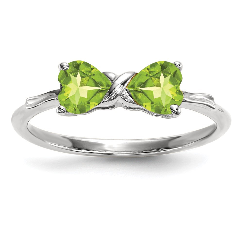 Massiv 14K Weißgold Poliert Synthetisch Peridot Schleife Ring
