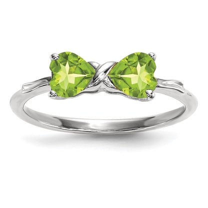 Massiv 14K Weißgold Poliert Synthetisch Peridot Schleife Ring