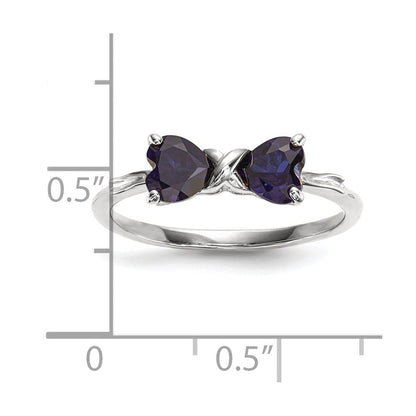 14K Weißgold Ring mit poliertem synthetischem Saphir in Schleifenform
