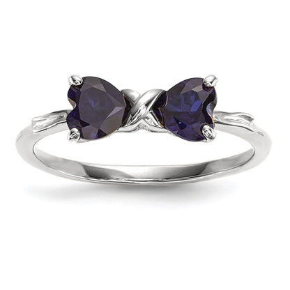 14K Weißgold Ring mit poliertem synthetischem Saphir in Schleifenform