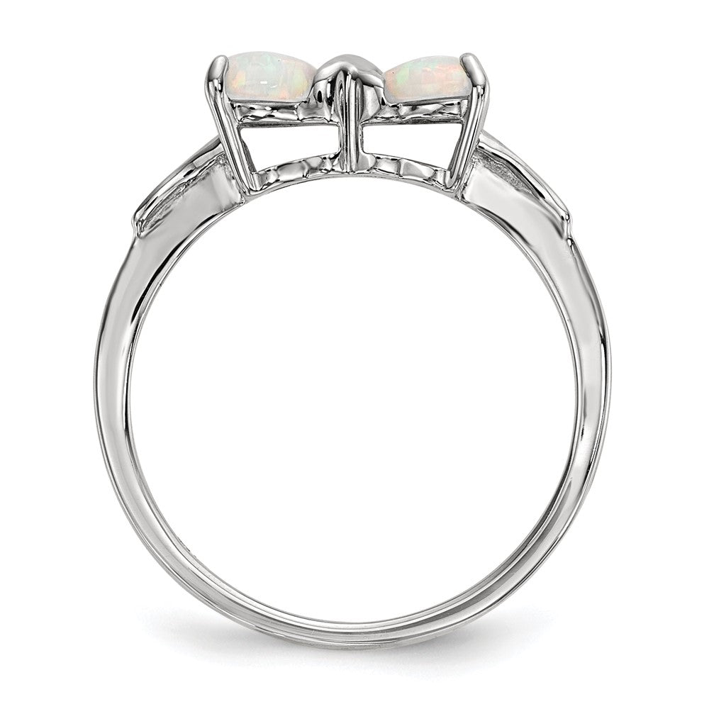 14K Weißgold Ring mit poliertem Schleifendesign und synthetischem Opal