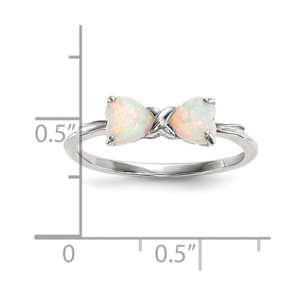 14K Weißgold Ring mit poliertem Schleifendesign und synthetischem Opal