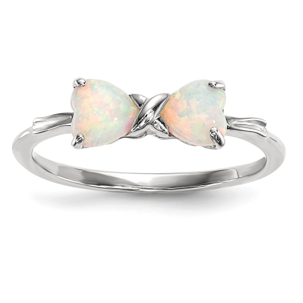 14K Weißgold Ring mit poliertem Schleifendesign und synthetischem Opal