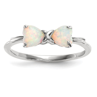 14K Weißgold Ring mit poliertem Schleifendesign und synthetischem Opal