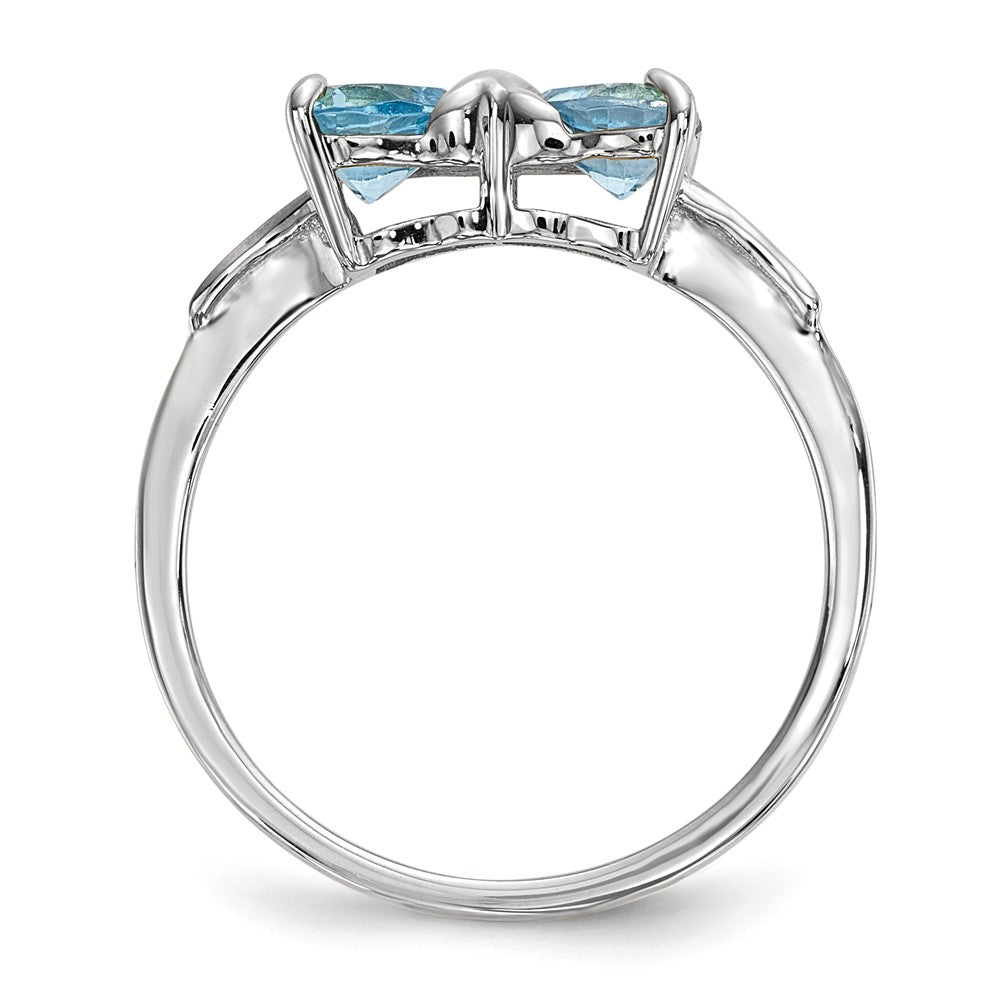 Massiver Ring aus 14K Weißgold, poliert, mit hellem simuliertem Swiss-Blue-Topas, Schleifen-Design