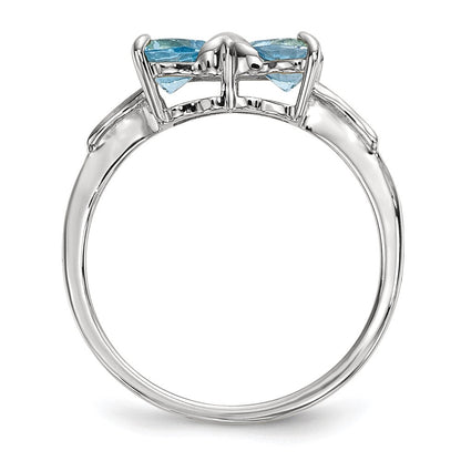 Massiver Ring aus 14K Weißgold, poliert, mit hellem simuliertem Swiss-Blue-Topas, Schleifen-Design