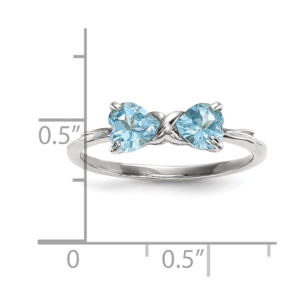 Massiver Ring aus 14K Weißgold, poliert, mit hellem simuliertem Swiss-Blue-Topas, Schleifen-Design