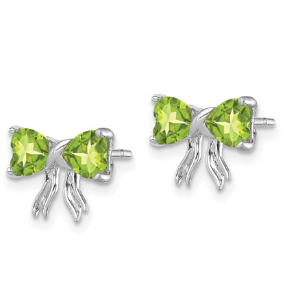 14K Weißgold Ohrstecker mit Peridot und poliertem Schleifen-Design