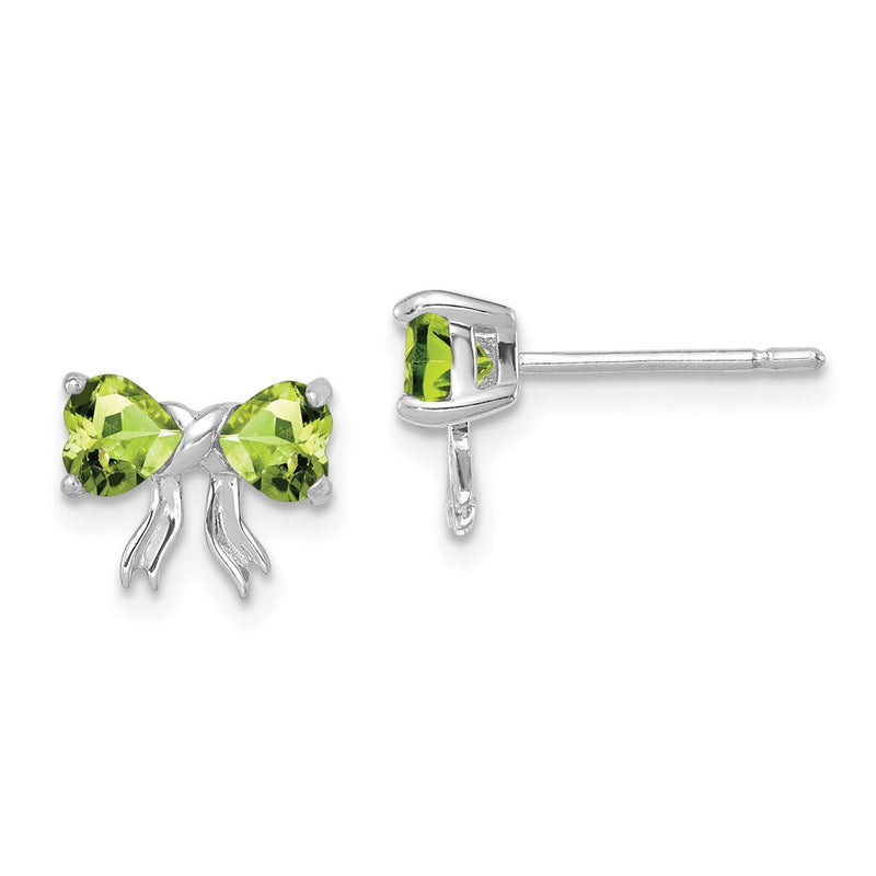 14K Weißgold Ohrstecker mit Peridot und poliertem Schleifen-Design