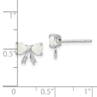 14K Weißgold Ohrstecker mit poliertem Fliegen-Design und synthetischem Opal