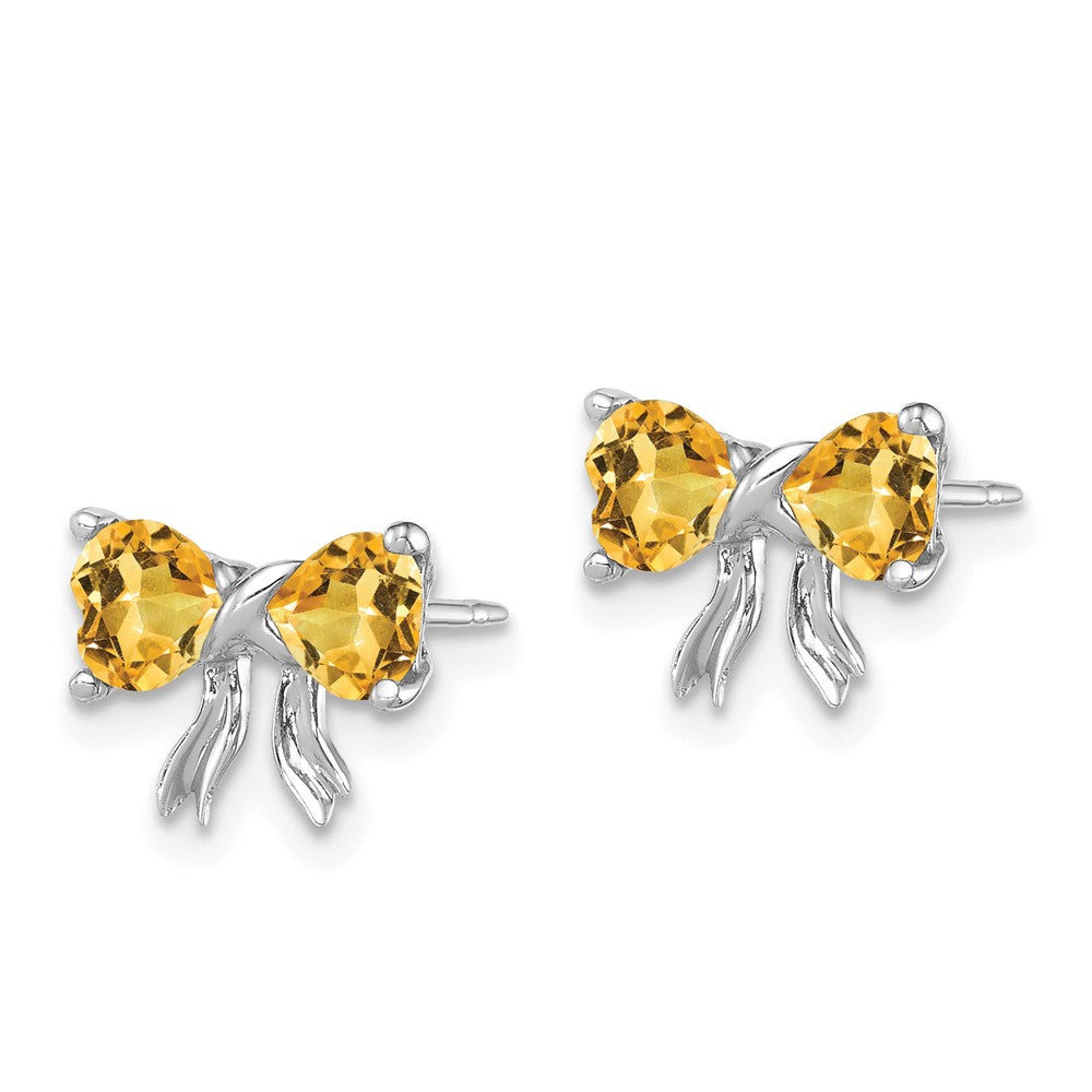 14K Weißgold Ohrstecker mit Citrin, poliert, Schleifen-Design