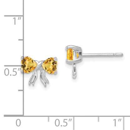 14K Weißgold Ohrstecker mit Citrin, poliert, Schleifen-Design