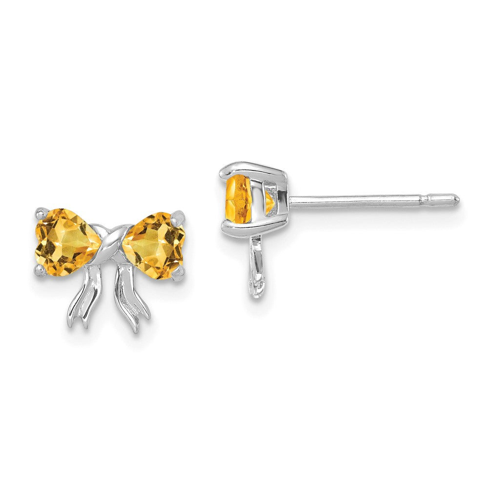 14K Weißgold Ohrstecker mit Citrin, poliert, Schleifen-Design