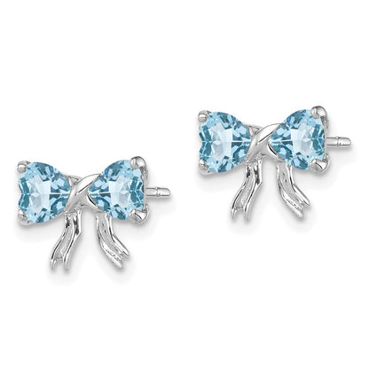 14K Weißgold Ohrstecker mit poliertem Schleifen-Design und hellem Swiss-Blue-Topas
