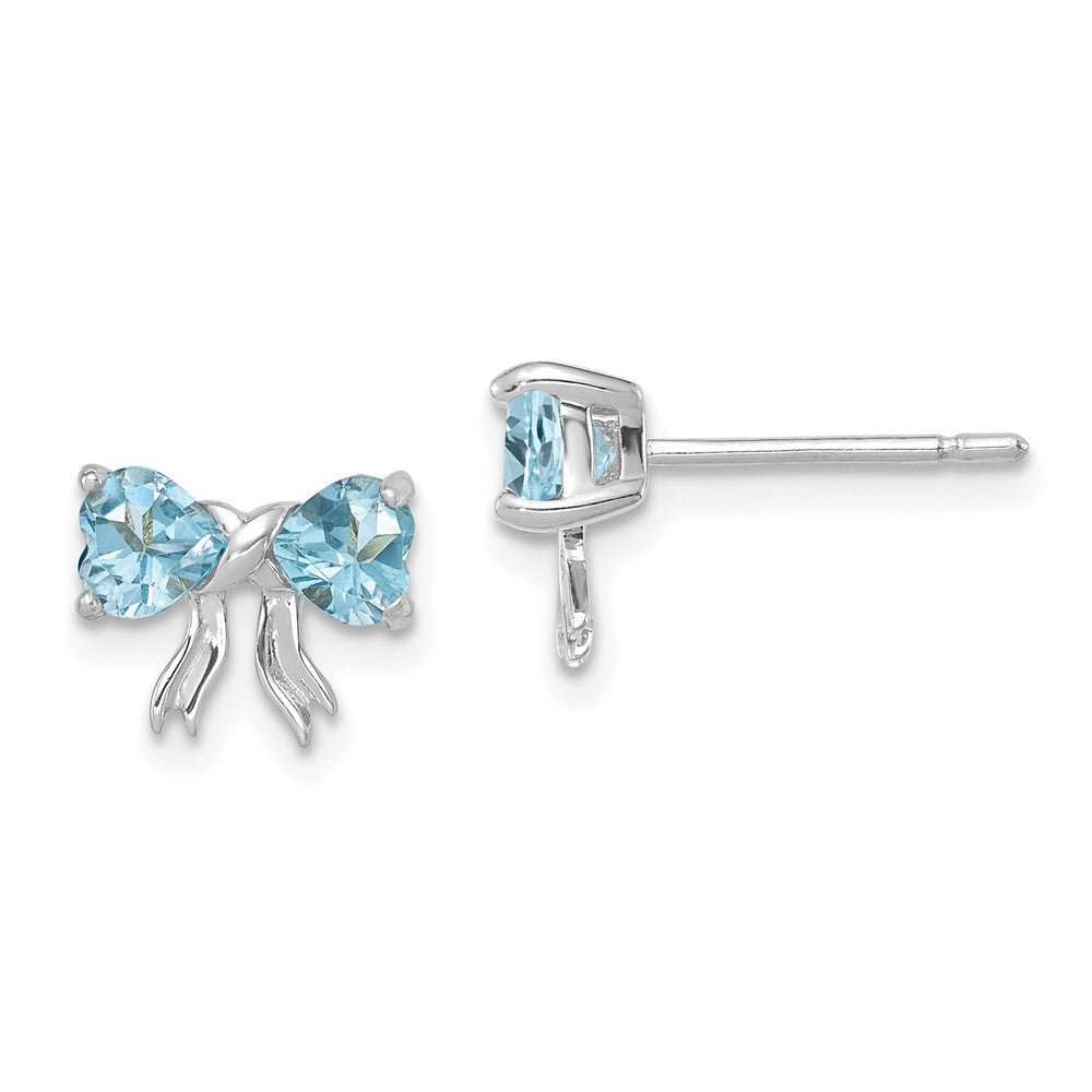 14K Weißgold Ohrstecker mit poliertem Schleifen-Design und hellem Swiss-Blue-Topas