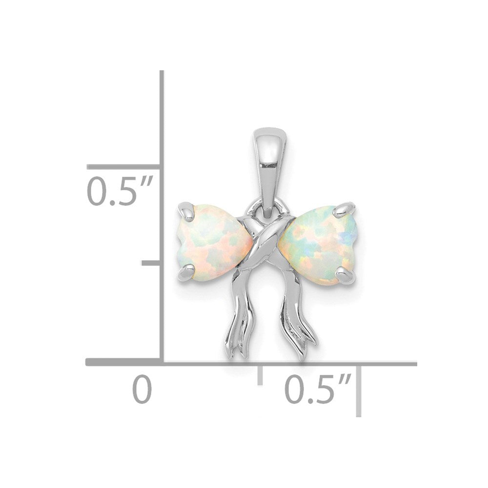 14K Weißgold 14K Weiß Poliert Erzeugt Opal Schleife Anhänger