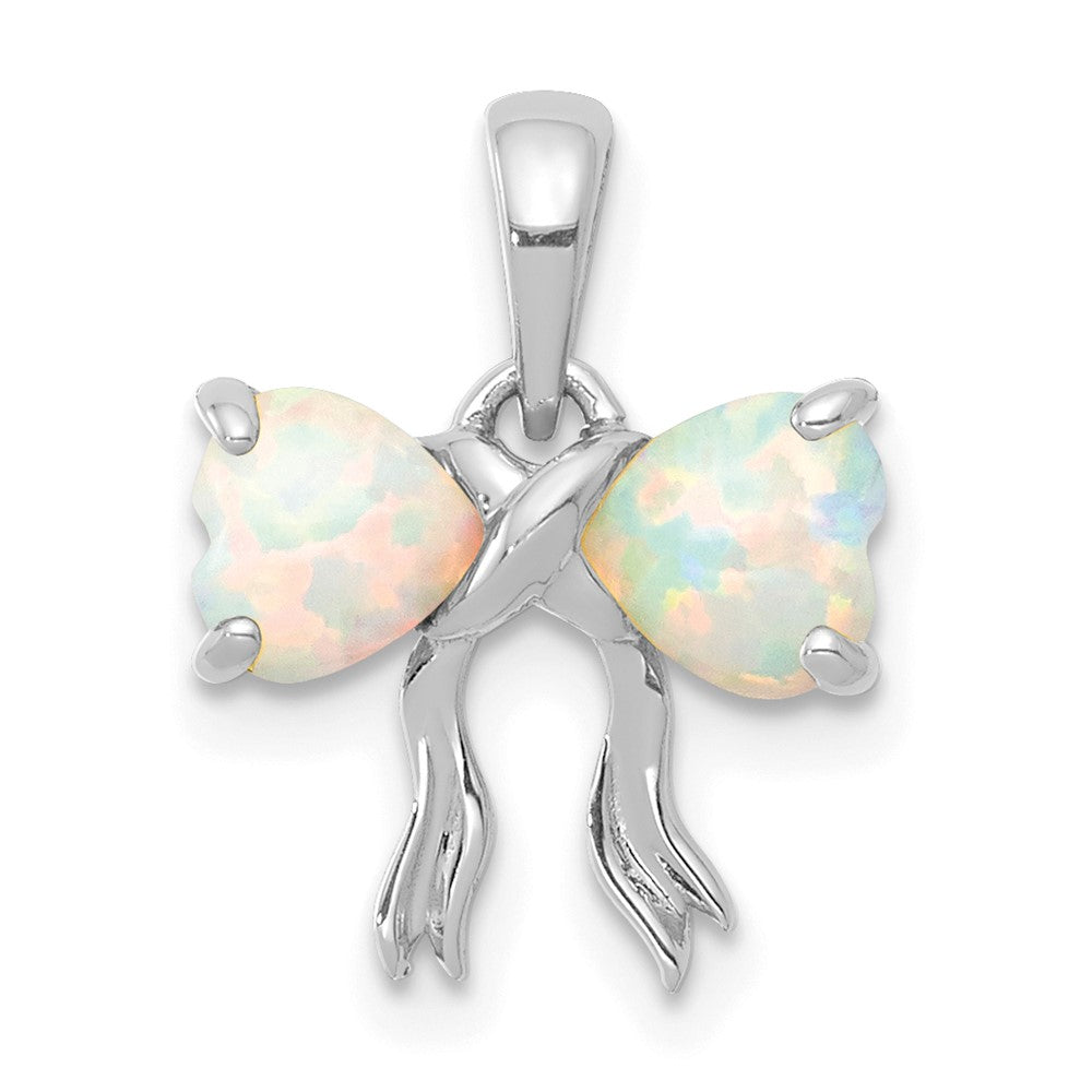14K Weißgold 14K Weiß Poliert Erzeugt Opal Schleife Anhänger