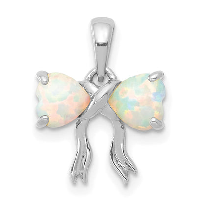 14K Weißgold 14K Weiß Poliert Erzeugt Opal Schleife Anhänger