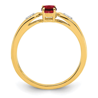 14K Gelbgold Ring mit Granat und echten Diamanten