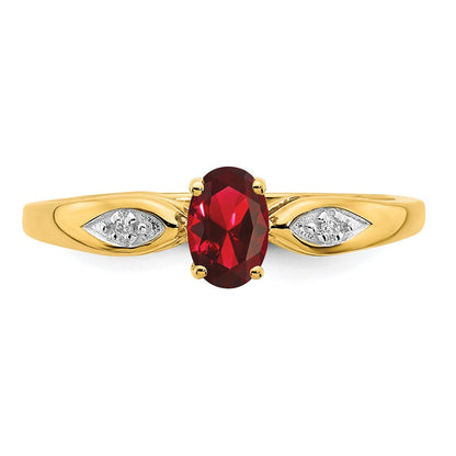 14K Gelbgold Ring mit Granat und echten Diamanten