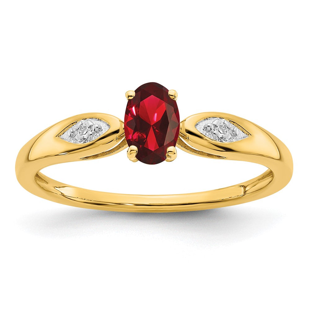 14K Gelbgold Ring mit Granat und echten Diamanten