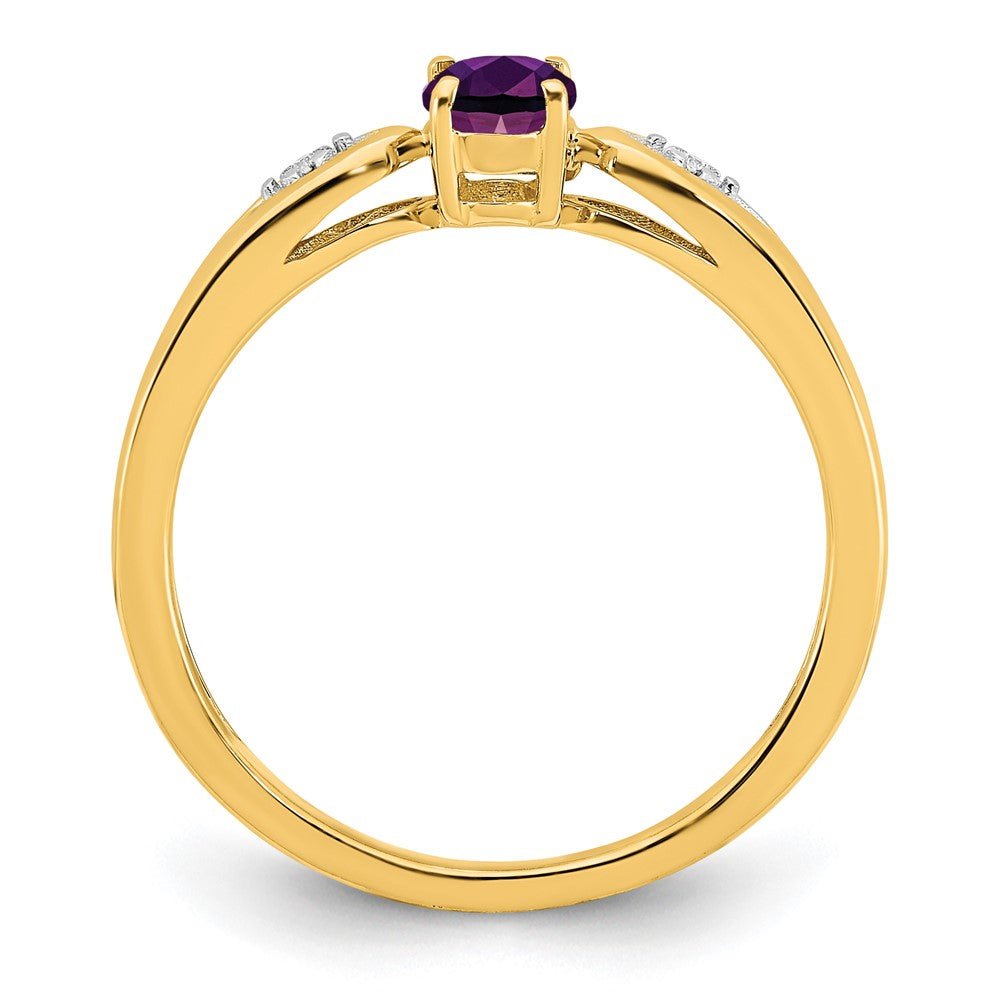 14K Gelbgold Ring mit Amethyst und echten Diamanten