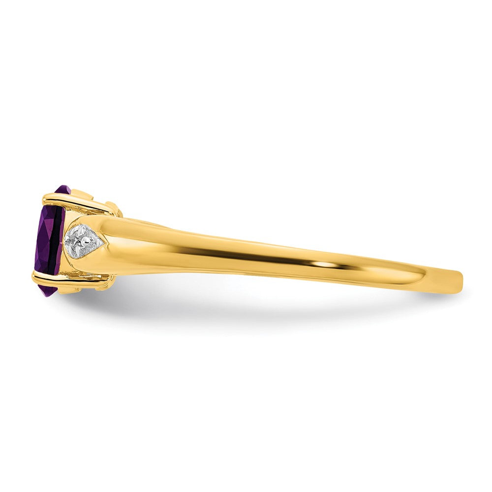 14K Gelbgold Ring mit Amethyst und echten Diamanten