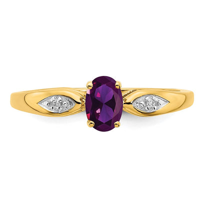 14K Gelbgold Ring mit Amethyst und echten Diamanten