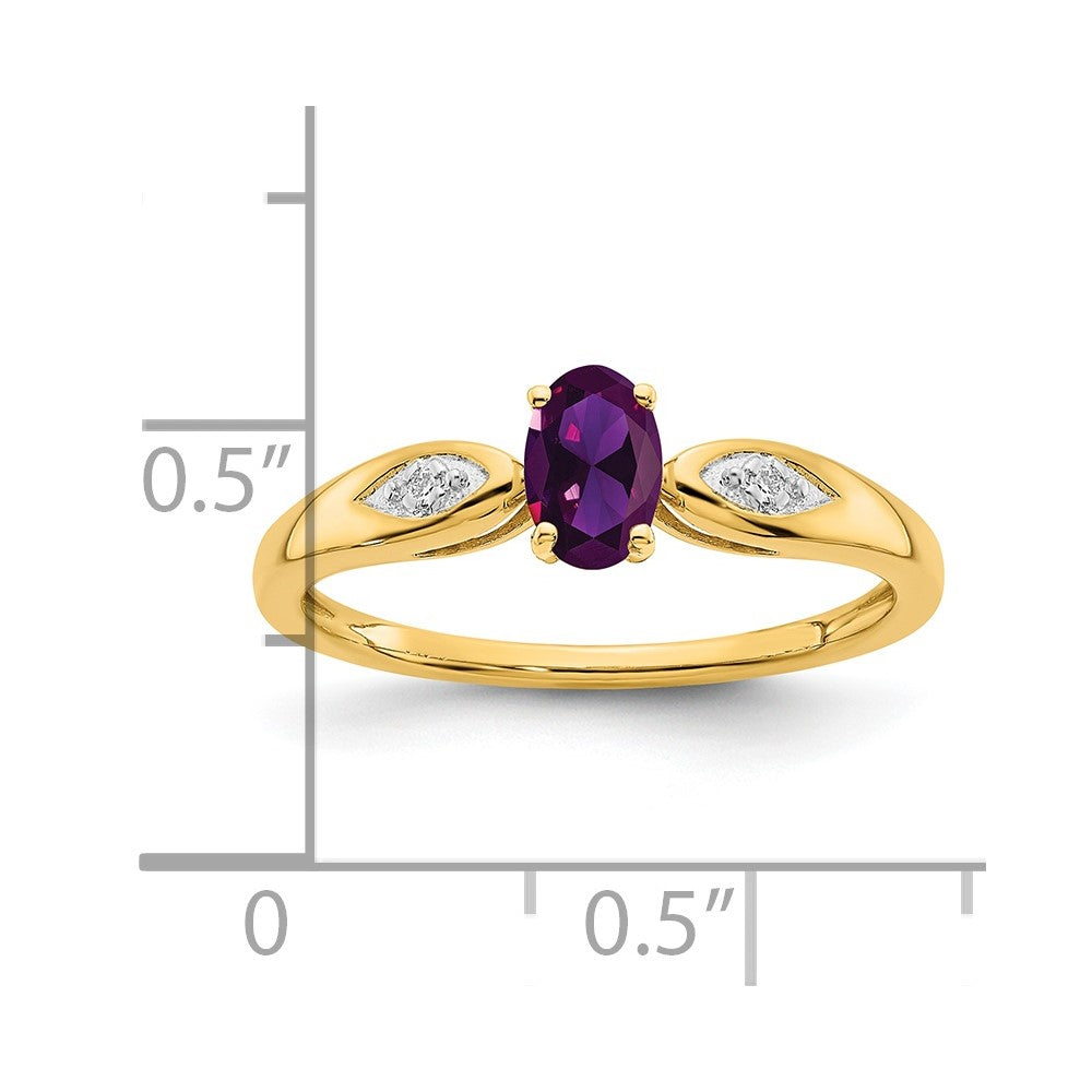 14K Gelbgold Ring mit Amethyst und echten Diamanten