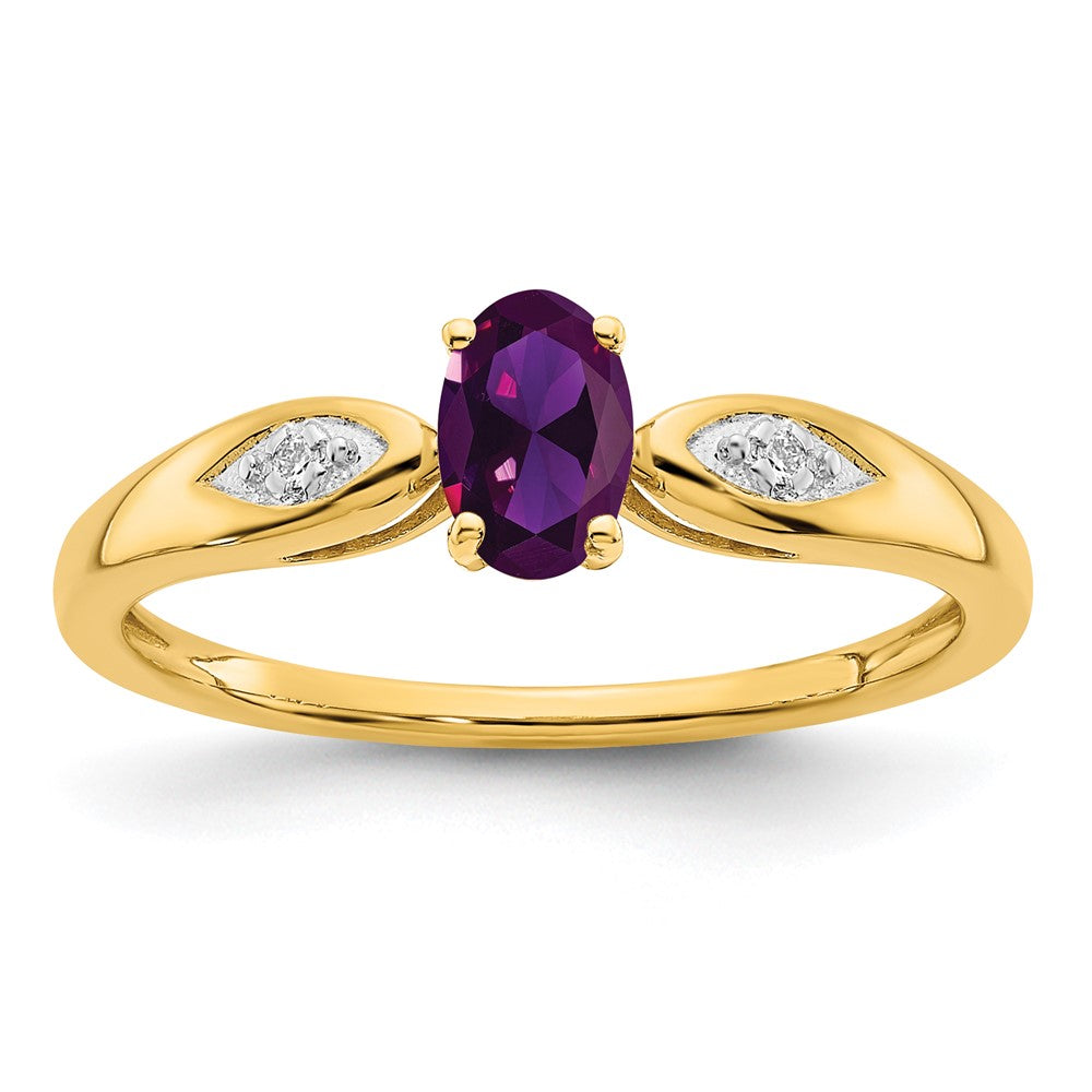 14K Gelbgold Ring mit Amethyst und echten Diamanten