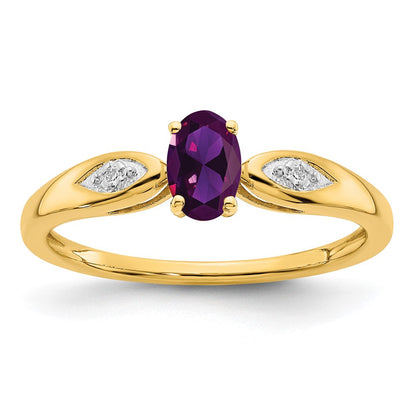 14K Gelbgold Ring mit Amethyst und echten Diamanten