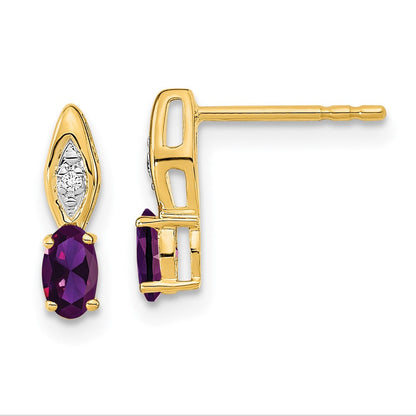 14K Gelbgold Amethyst- und Diamant-Ohrstecker