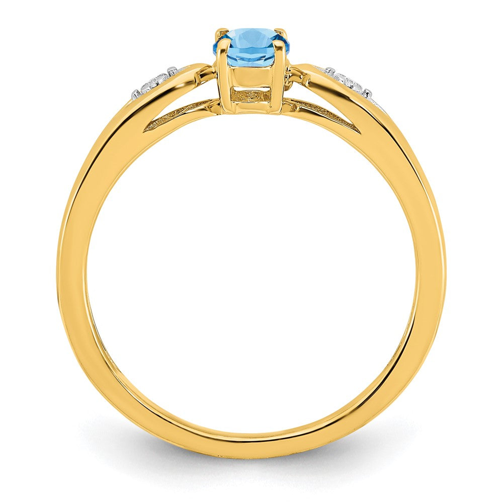 14K Gelbgold Ring mit Aquamarin und echten Diamanten