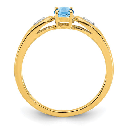 14K Gelbgold Ring mit Aquamarin und echten Diamanten