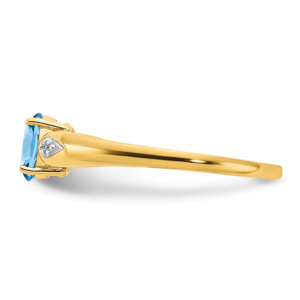 14K Gelbgold Ring mit Aquamarin und echten Diamanten