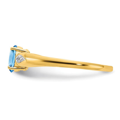 14K Gelbgold Ring mit Aquamarin und echten Diamanten