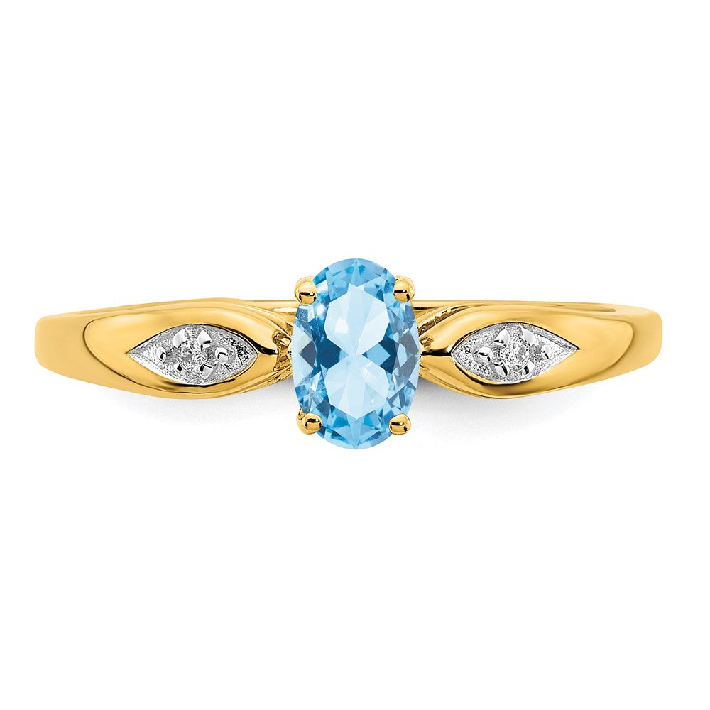 14K Gelbgold Ring mit Aquamarin und echten Diamanten
