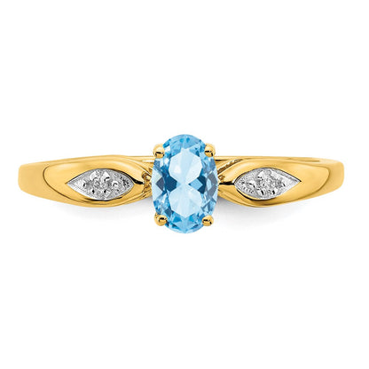 14K Gelbgold Ring mit Aquamarin und echten Diamanten