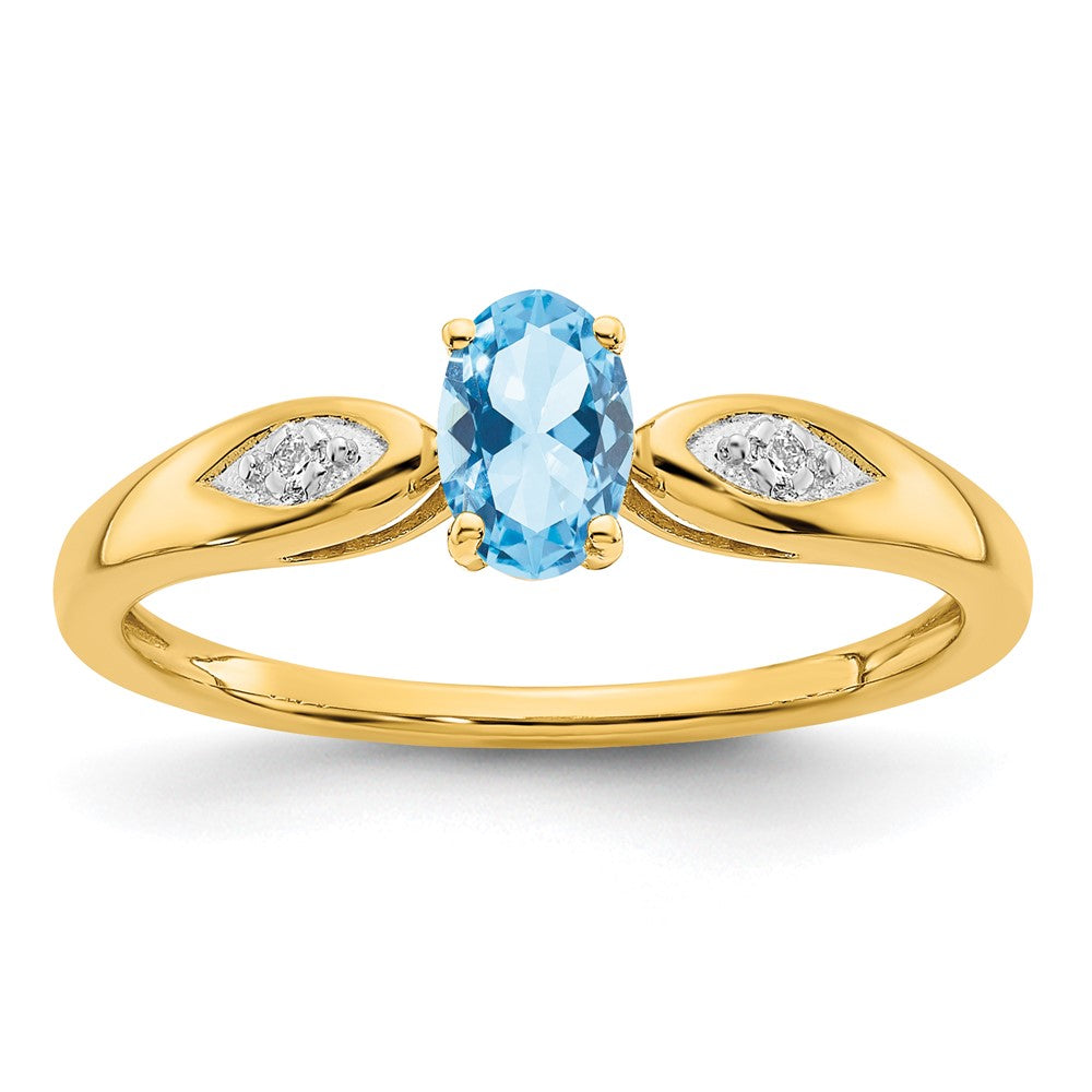 14K Gelbgold Ring mit Aquamarin und echten Diamanten