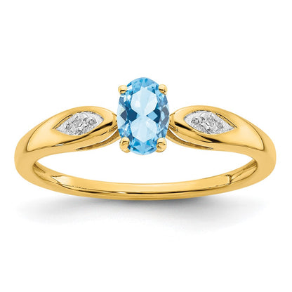 14K Gelbgold Ring mit Aquamarin und echten Diamanten
