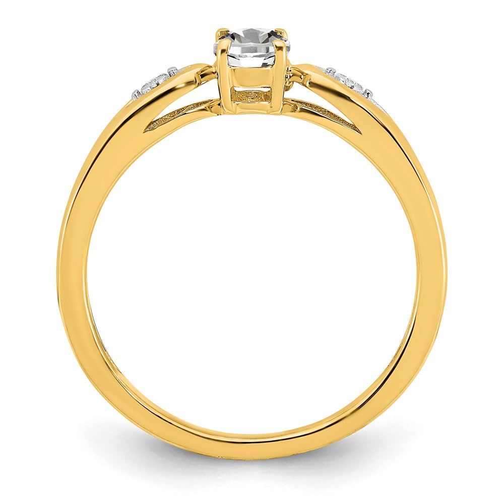14K Gelbgold Ring mit weißem Topas und echten Diamanten