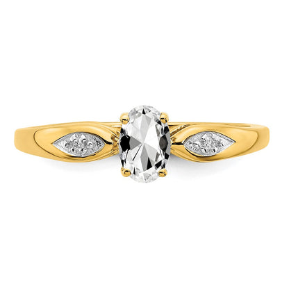 14K Gelbgold Ring mit weißem Topas und echten Diamanten