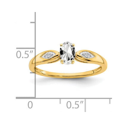 14K Gelbgold Ring mit weißem Topas und echten Diamanten