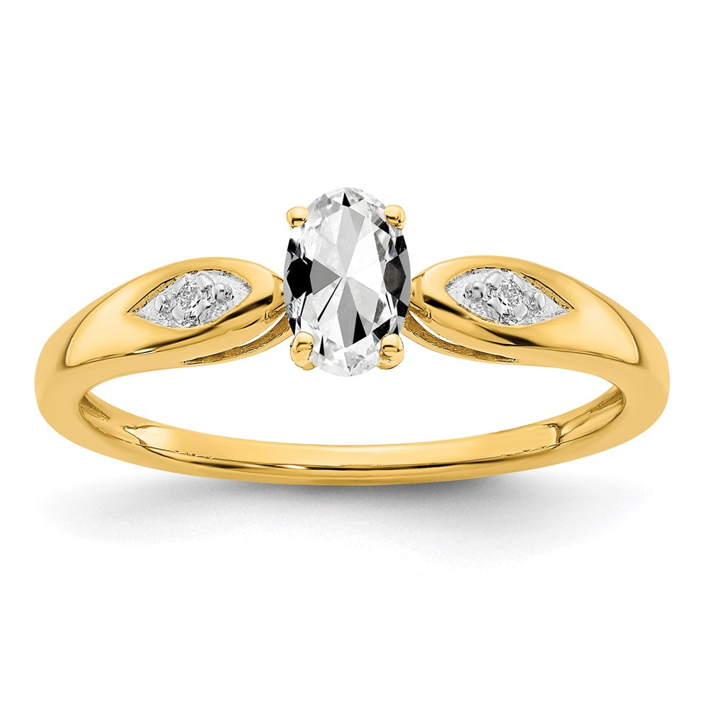 14K Gelbgold Ring mit weißem Topas und echten Diamanten